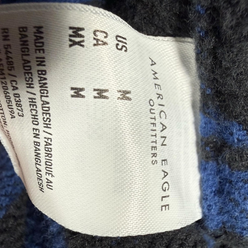 American Eagle Outfitters Flannel Shirt Mens Size M Blue Plaid Hooded Button Up - Picture 12 of 15